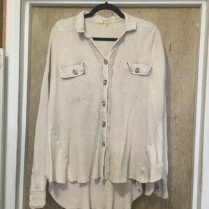 Free People One oversized waffle knit button up size small/ medium fits larger